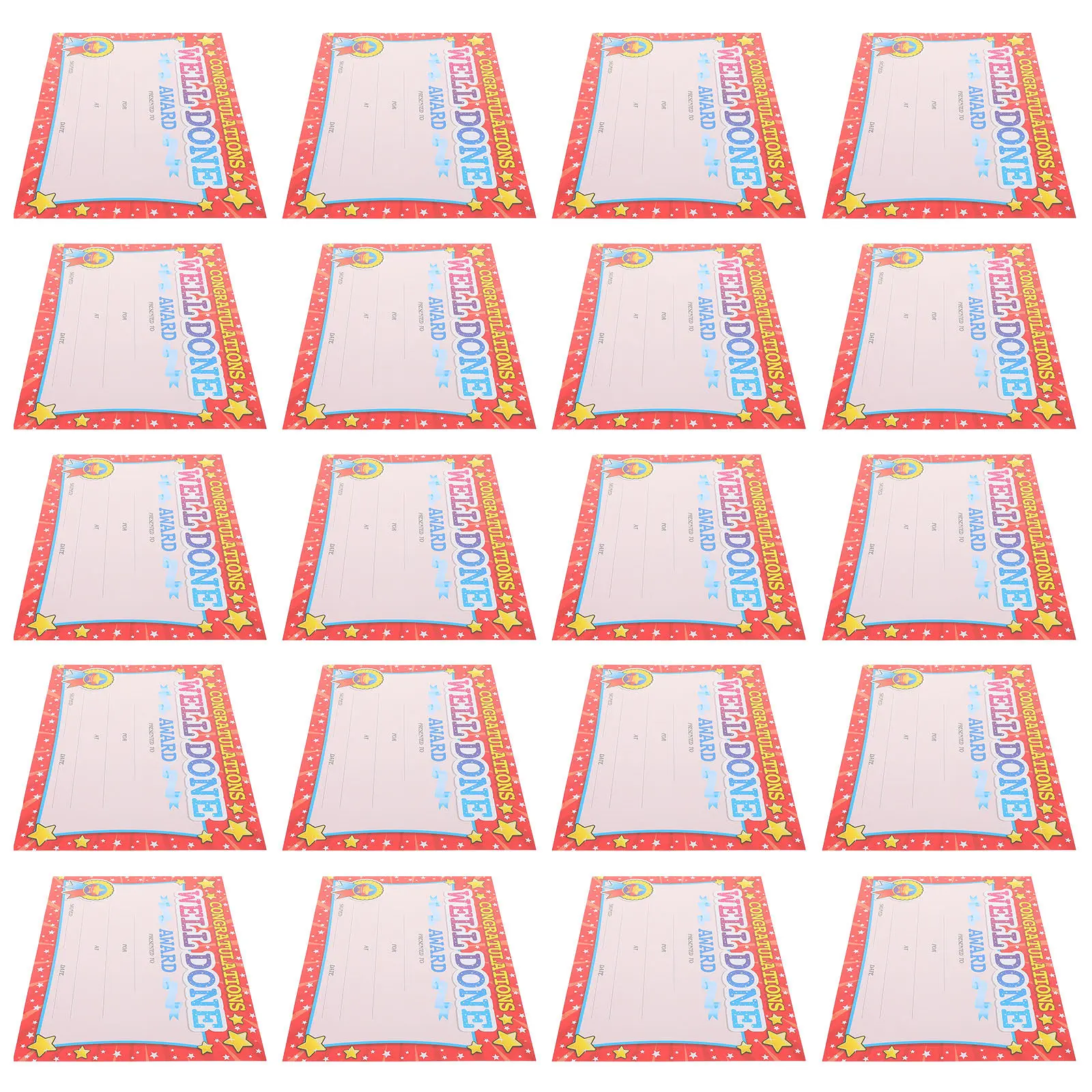 

20Pcs Student Award Certificates Colorful Thick Recognition Papers for Children Kindergarten Learning Motivation Tools School