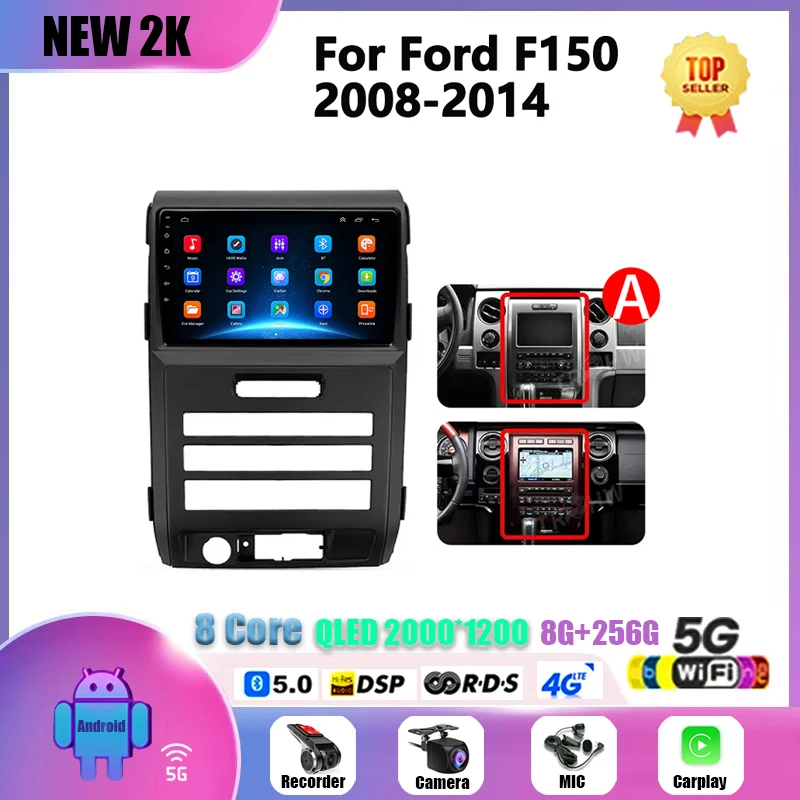 สําหรับ Ford F150 P415 Raptor 2008-2014 Android 13 เครื่องเล่นวิดีโอมัลติมีเดียวิทยุรถยนต์ 2 DIN GPS 4G CarPlay BT Autoradio HEAD UNIT