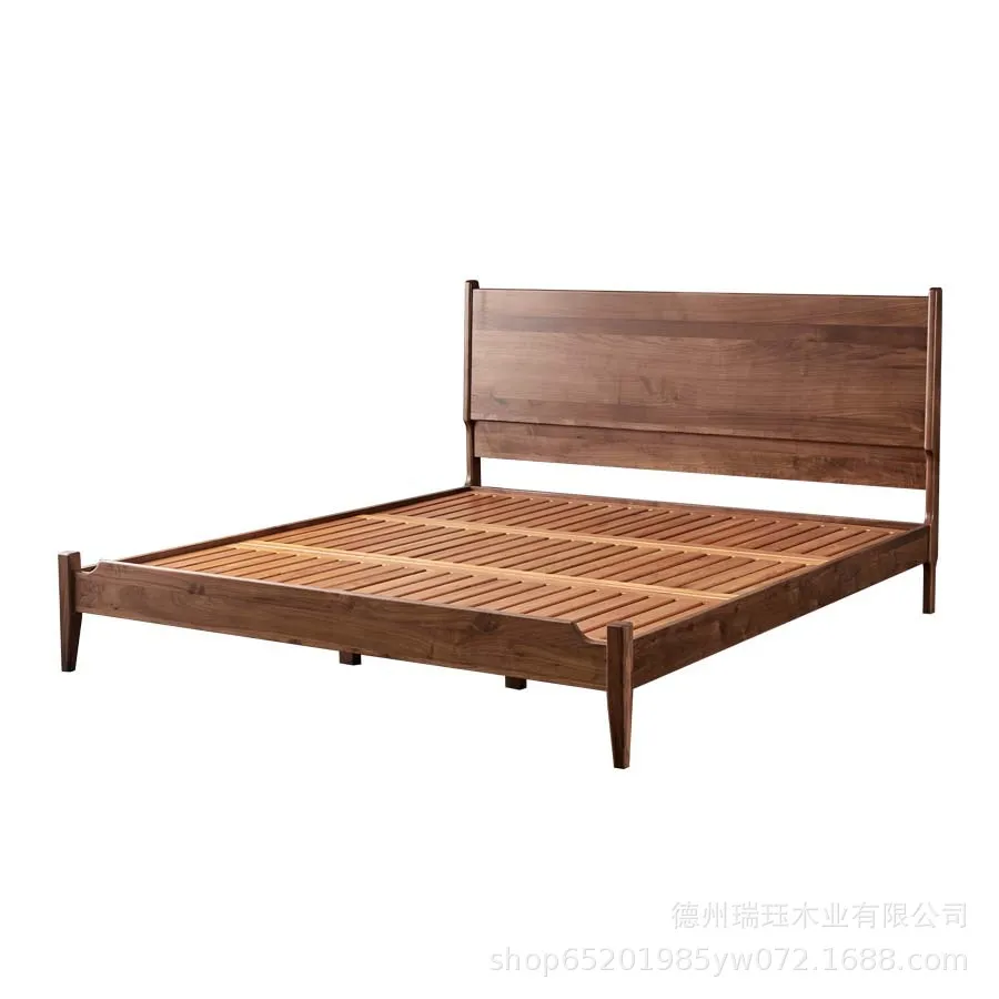 

Nordic minimalist black walnut double solid wood wedding bed 1.8 meters modern master bedroom be d design log furniture