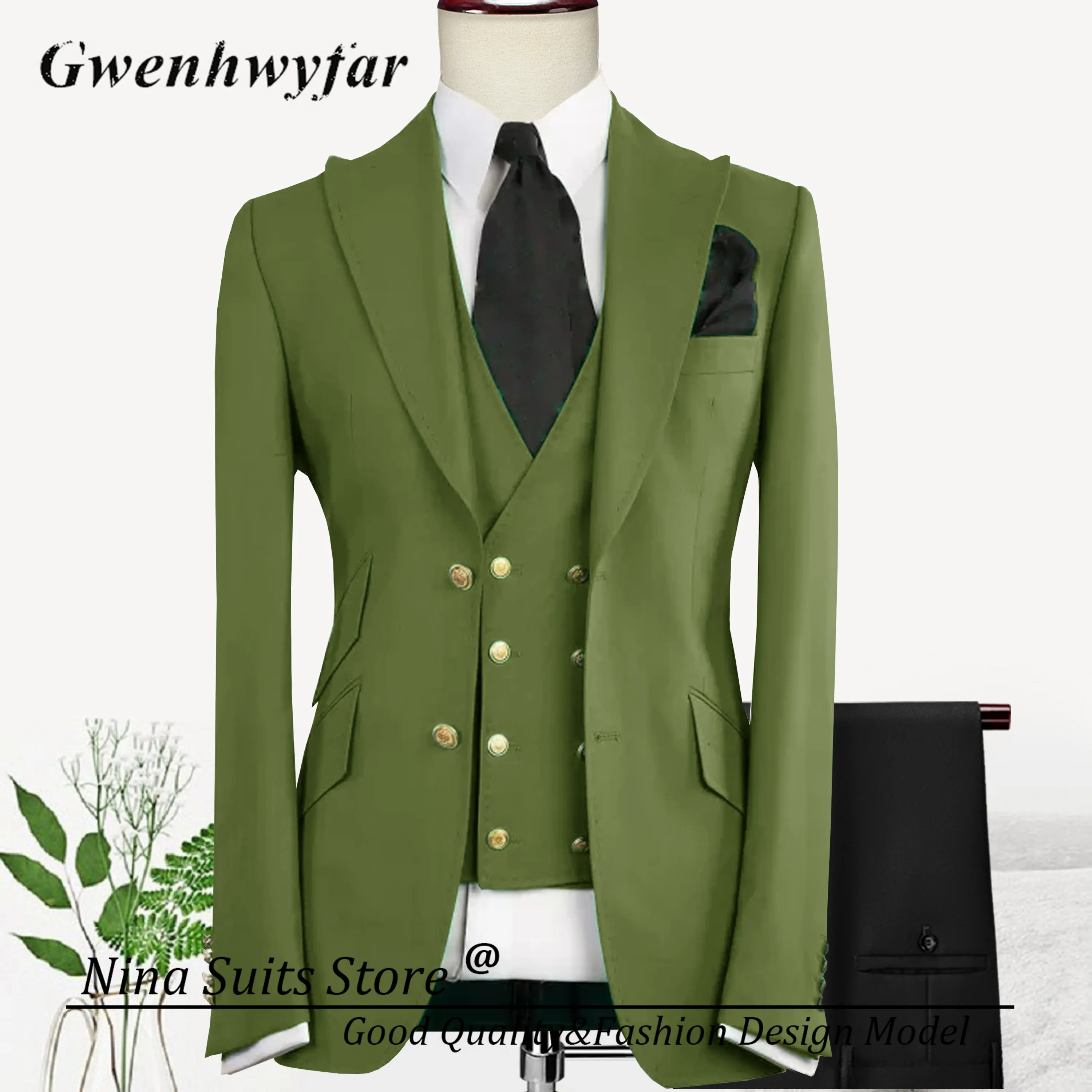 

Nina Store свадебные/деловые оливково-зеленые деловые костюмы мужские однотонные мужские костюмы высокого качества модный мужской пиджак жилет брюки комплект