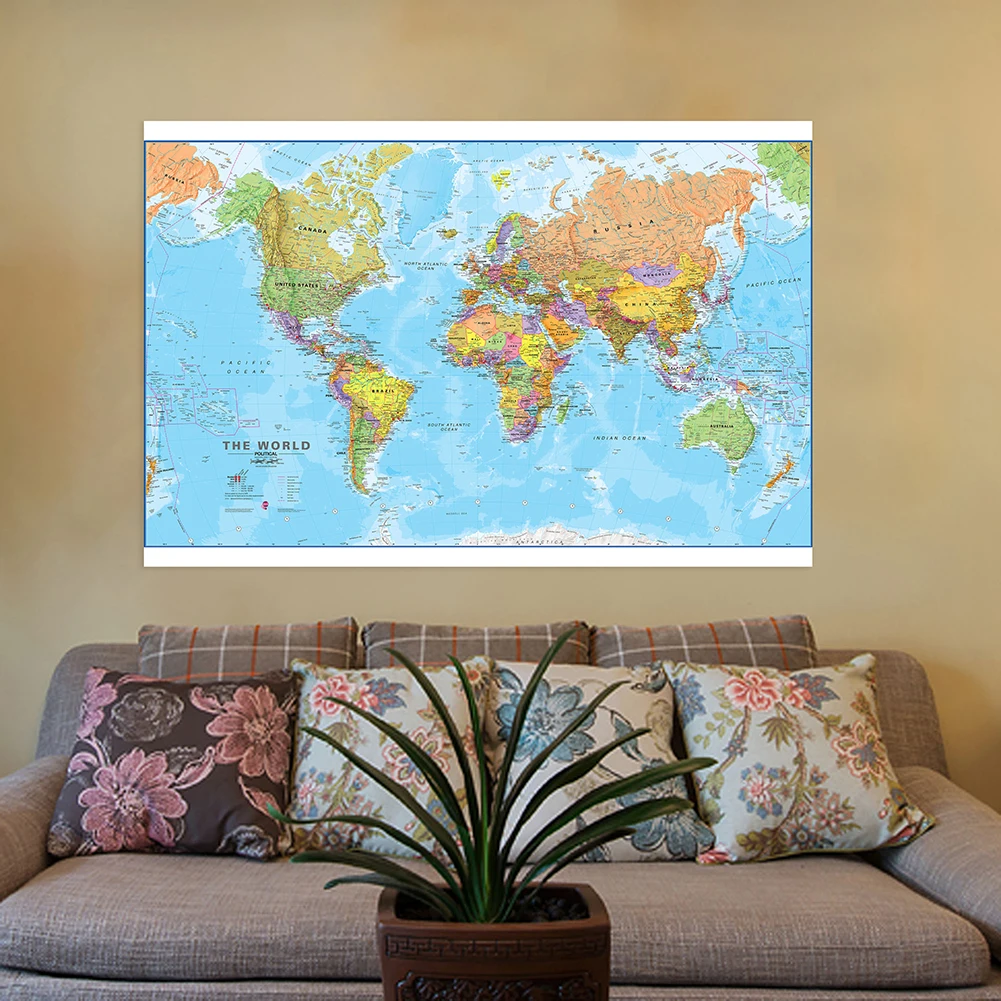 Non-Woven Canvas Pintura Wall Art Poster, O Mapa Do Mundo, Unframed Print, Sala de estar, Home Decor, Material Escolar, 100x70cm