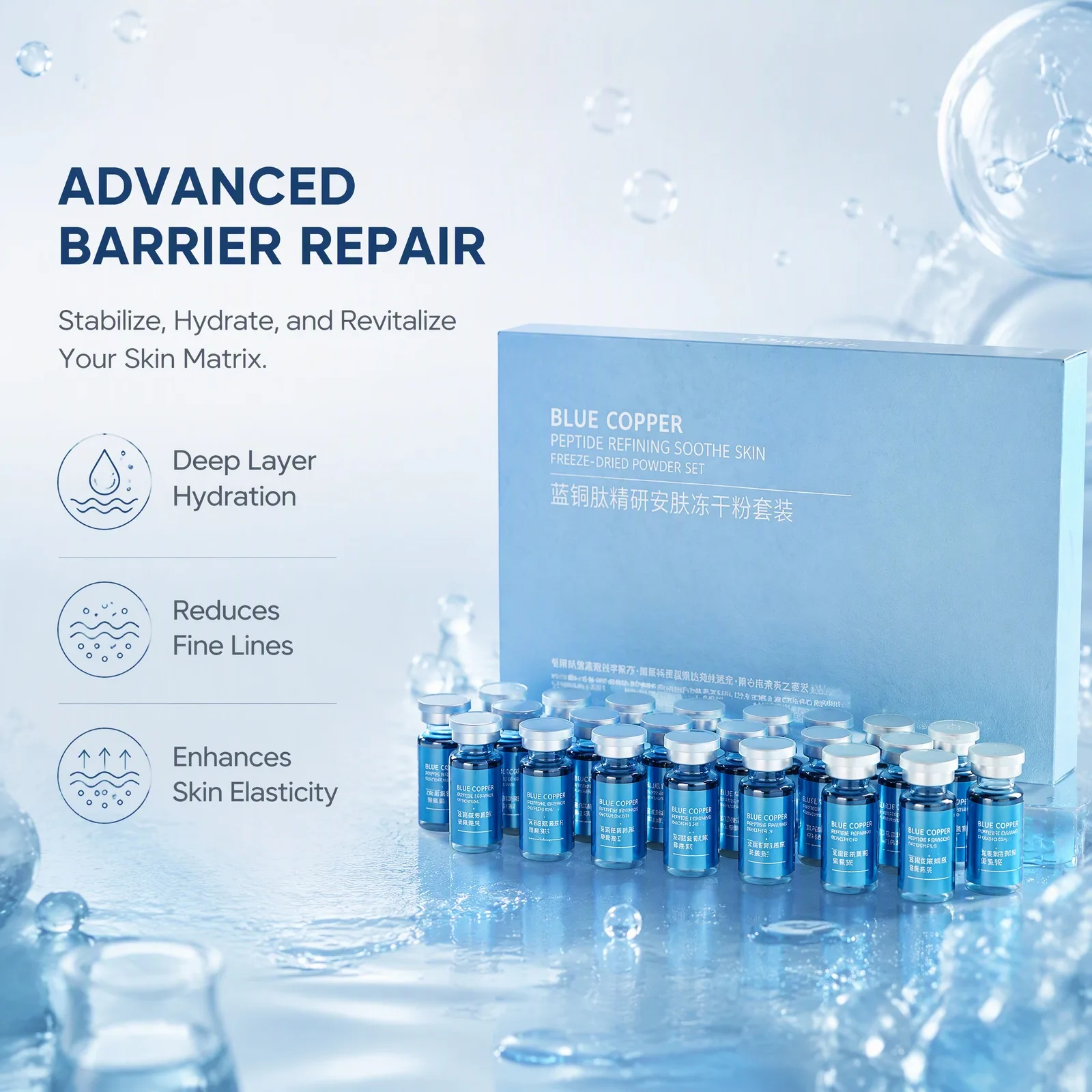 Wrinkles, Acne & Pores? Blue Copper Peptide Freeze-Dried Powder Set – Oligopeptide Anti-Wrinkle Essence, Acne Care, 20pcs Women