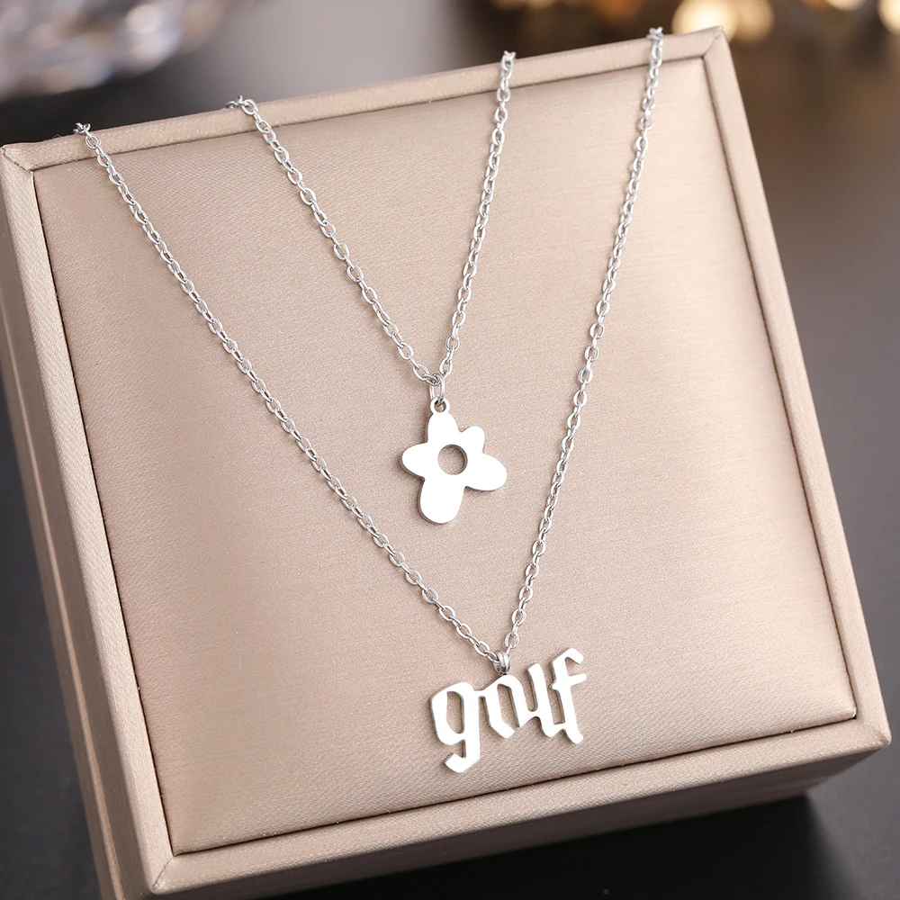 Stainless Steel Necklaces Light Luxury Letter Flower Pendant Layer Chain Non-fading High-quality Fine Necklace For Women Jewelry