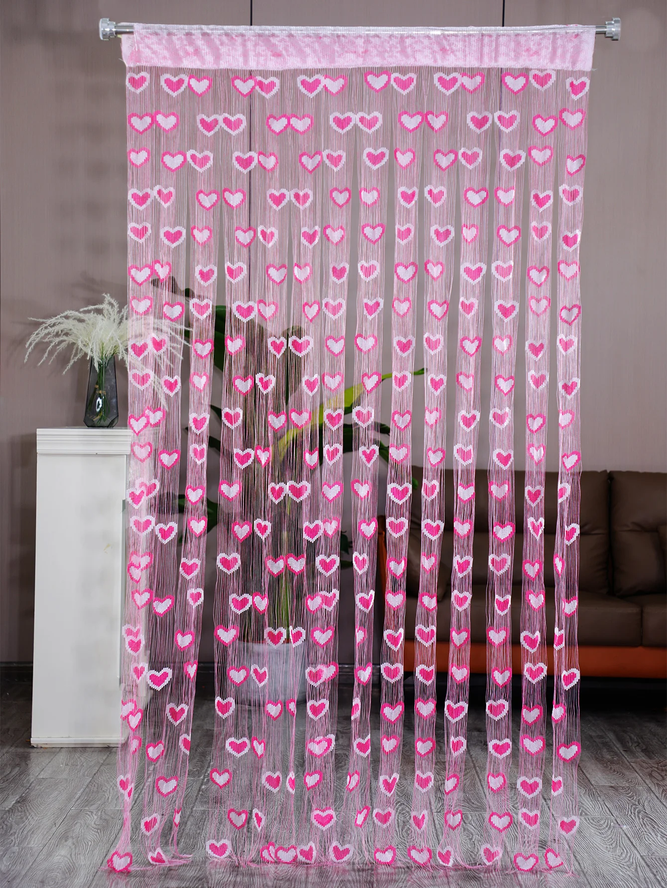 Romantic two-color love cord decoration fringe partition curtain through rod finished curtain 39.37*78.74in