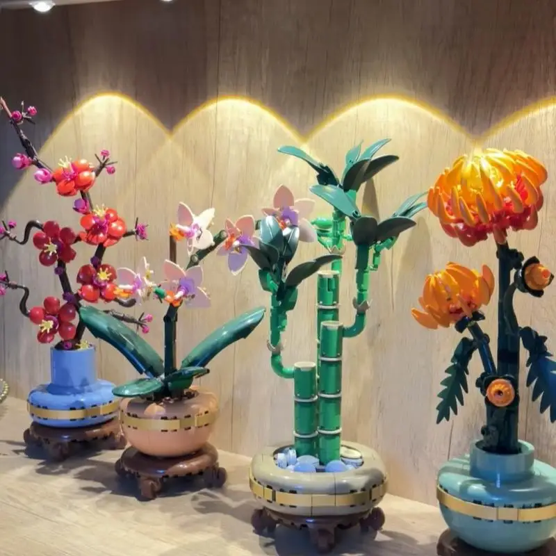 家具装飾品梅の花菊フグイ竹ビルディングブロックモデル植物モデル装飾大人のギフトギフトおもちゃ