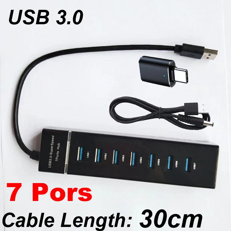 NEW 2026 USB 3.0 4/7 Ports Hub Splitter Adapter Cable Length 30/120cm For Desktop PC Mac Laptop Keyboard Mouse 2TB Mobile Hard D