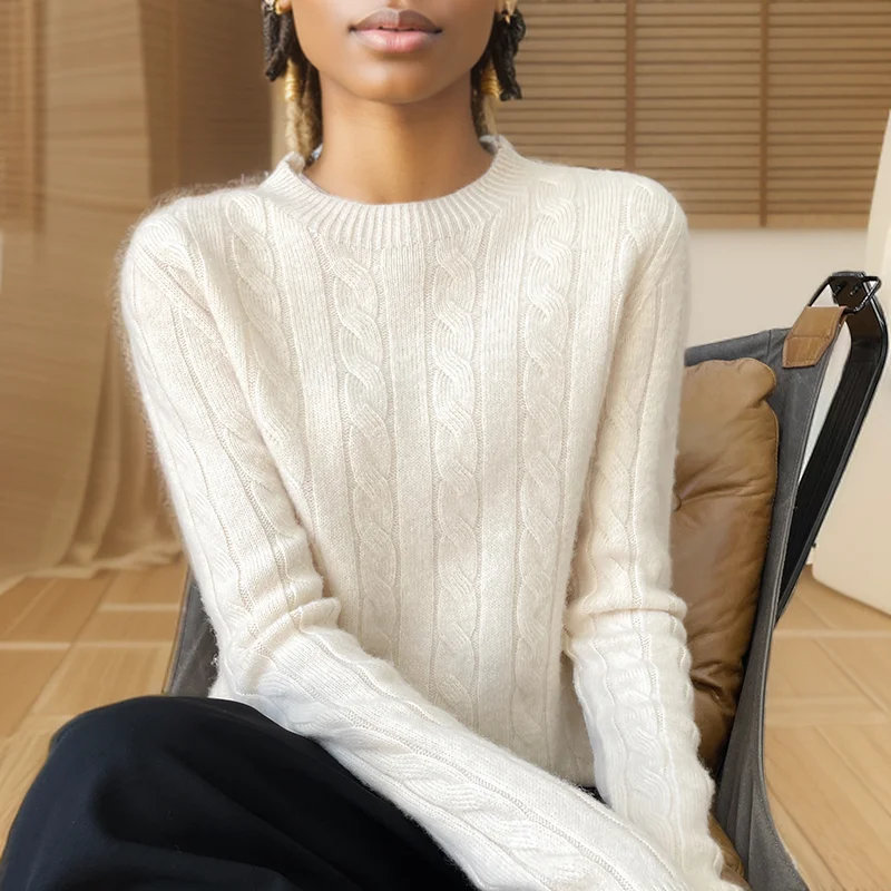 Autumn And Winter New Fashion 100% Pure Wool Sweater Crew Neck Long Sleeve Pullover Sweater Women\'s Clothing Korean Pop topWQ712