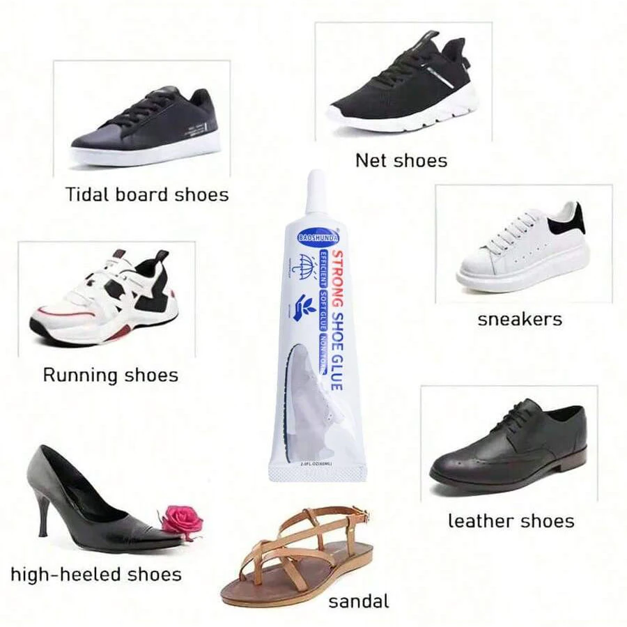 Cola para reparo de sapatos |   Afixa a separação da sola |   Elasticidade transparente para couro e tecido |   A pele segura, resistente à água |   60ml