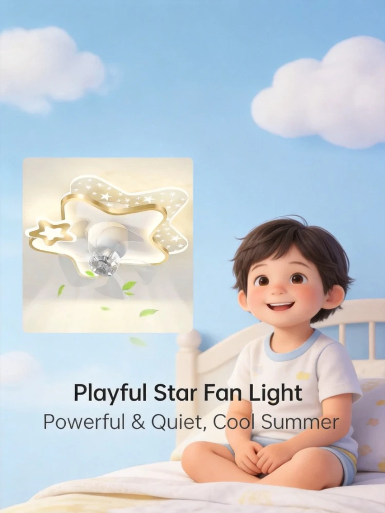 

Nordic Cute Star Airplane Fan Light Silent Shaking Head Ceiling Lamp For Kids Bedroom