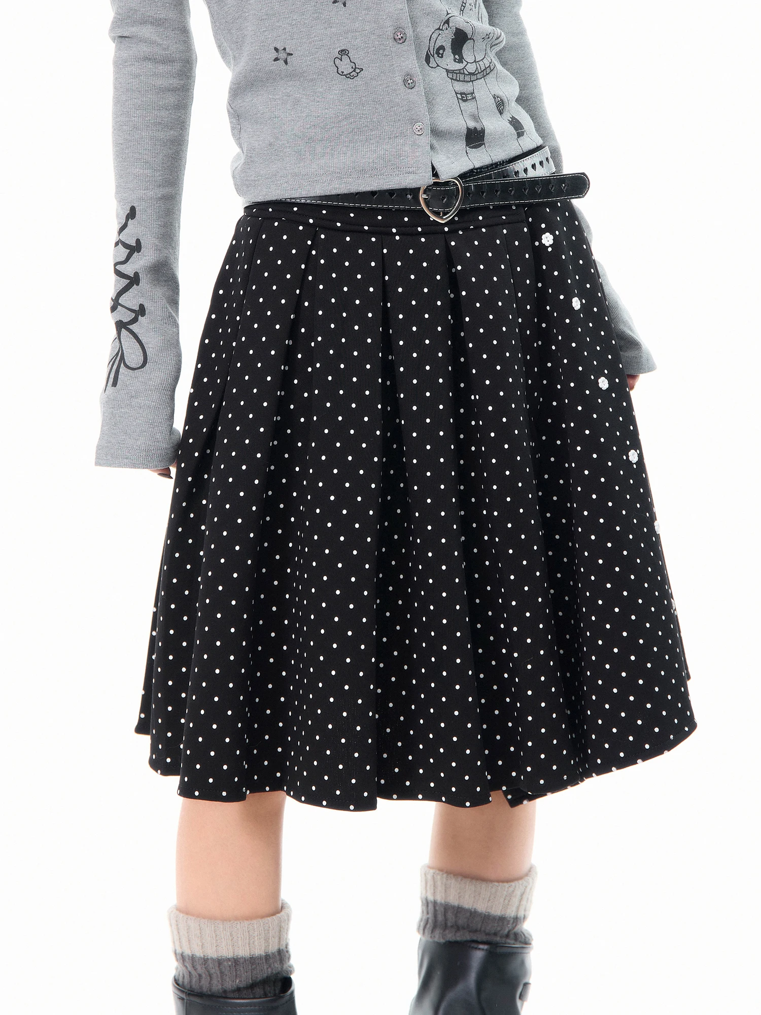 

High Waist A-Line Midi Skirt Women's Spring Summer Polka Dot Print Slimming Half Body Skirt Korean Style Cotton Blend Polyester