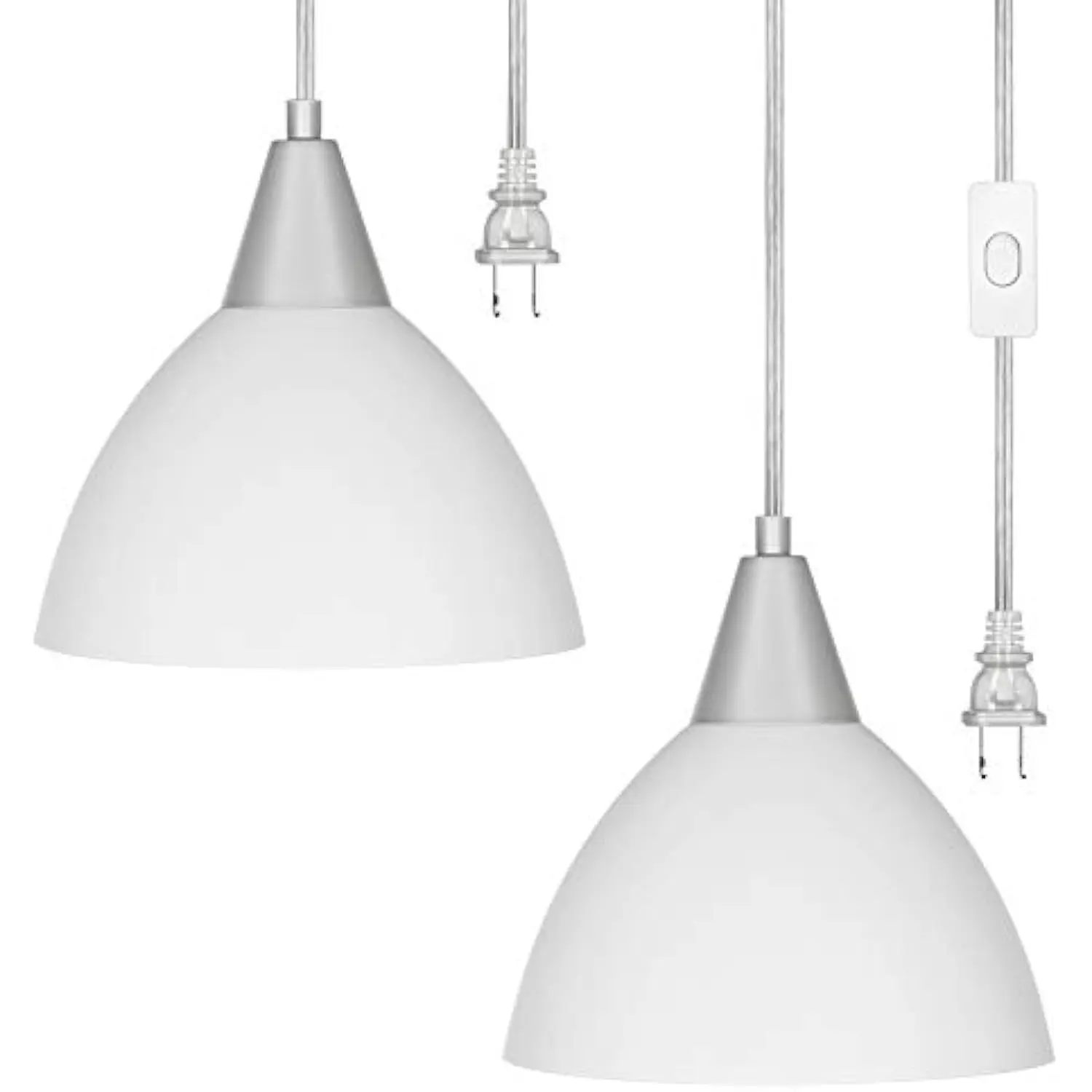 

Plug in Pendant Light, Hanging Light with 15Ft Clear Cord, On/Off Switch, Frosted Plastic White Shade, Hanging Ceiling Light f