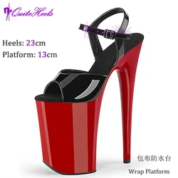 23cm Nightclub Pole Dancing Shoes One Word Buckle Strap Super High Heel Model Catwalk Sexy Open Toe Sandals