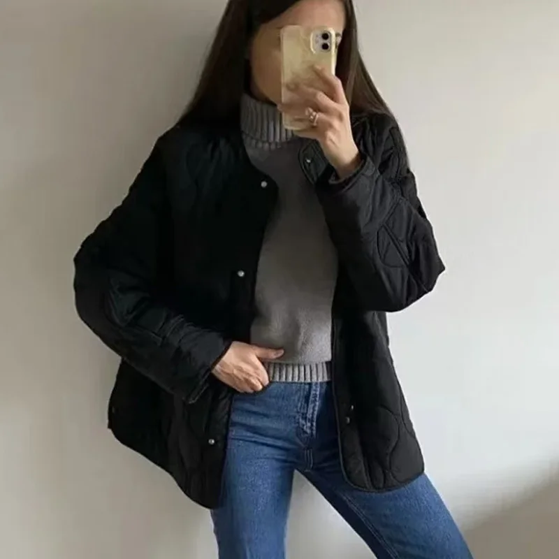 HXAO Cropped Quilted Jacket Woman Demi-Season Short Padded Jacket Parkas Black Army Green Outwears Warm Lightweight Padded Women