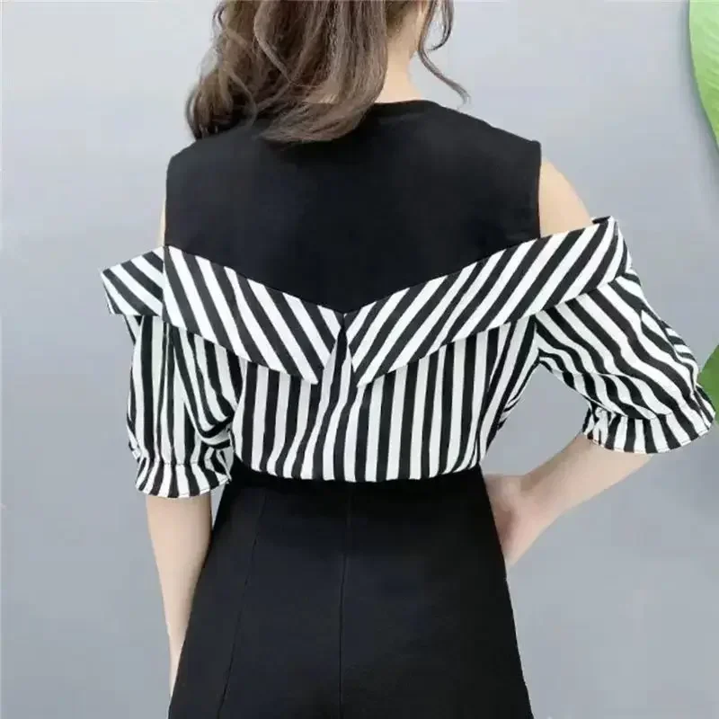 Black Striped Women\'s Shirts and Blouses Top for Woman Clothing Tall Modern Long Y2k Tunic 2024 Luxury Designer Elegant Chic M