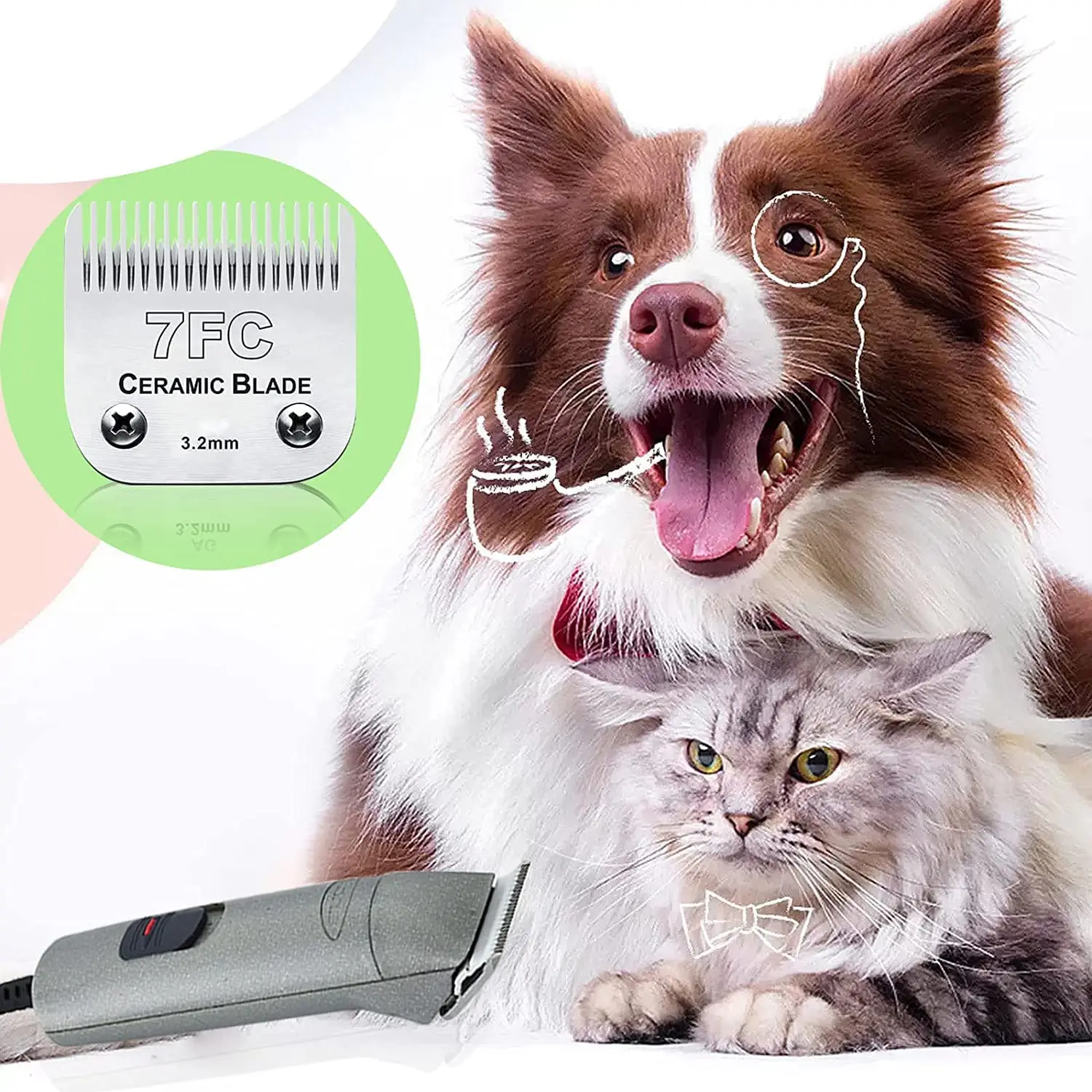 7FC Detachable Pet Dog Clipper Blade Set Compatible With For Most Andis, Oster A5 , Wahl KMClippers，Ceramic &Carbon Steel Blade