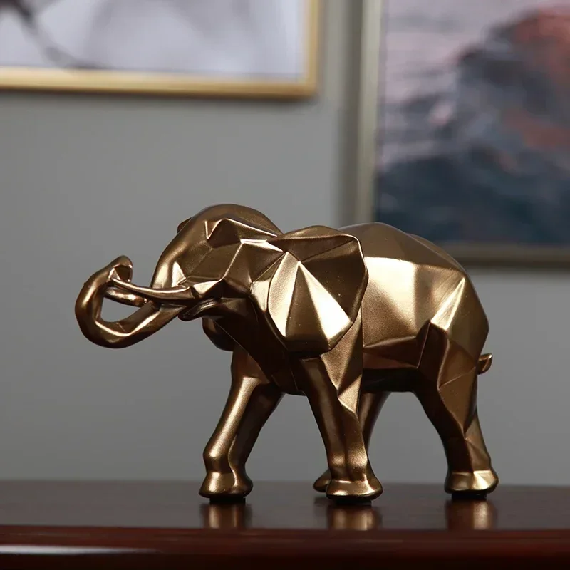 

Fashion Abstract Gold Elephant Statue Resin Ornaments Home Decoration Accessories Gift Geometric Elephant Sculpture Crafts Room