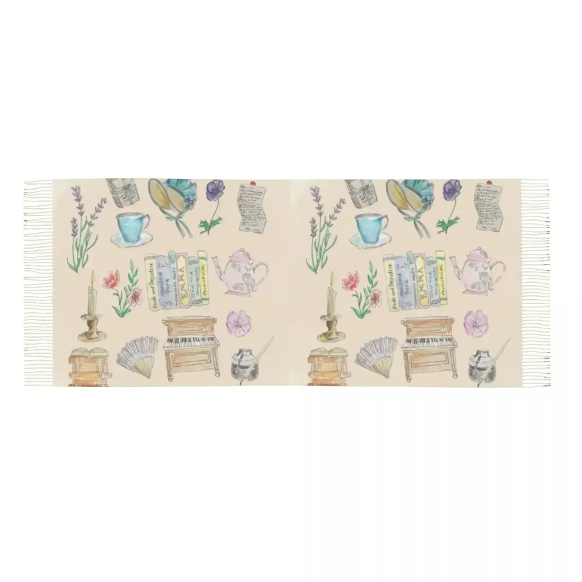 Jane Austen Illustraties Sjaal Vrouwen Luxe Winter Herfst Omslagdoek Kwast Wraps