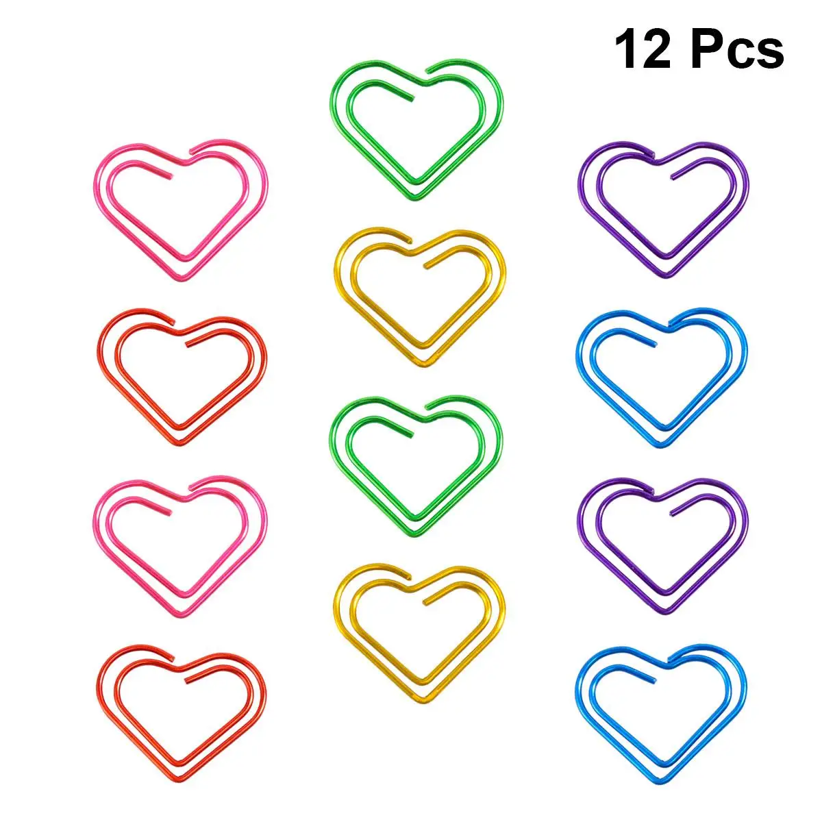 12 Pcs Heart Shaped Metal Paper Clips Cute Creative Bookmark Office School Supplies Gift Students Children