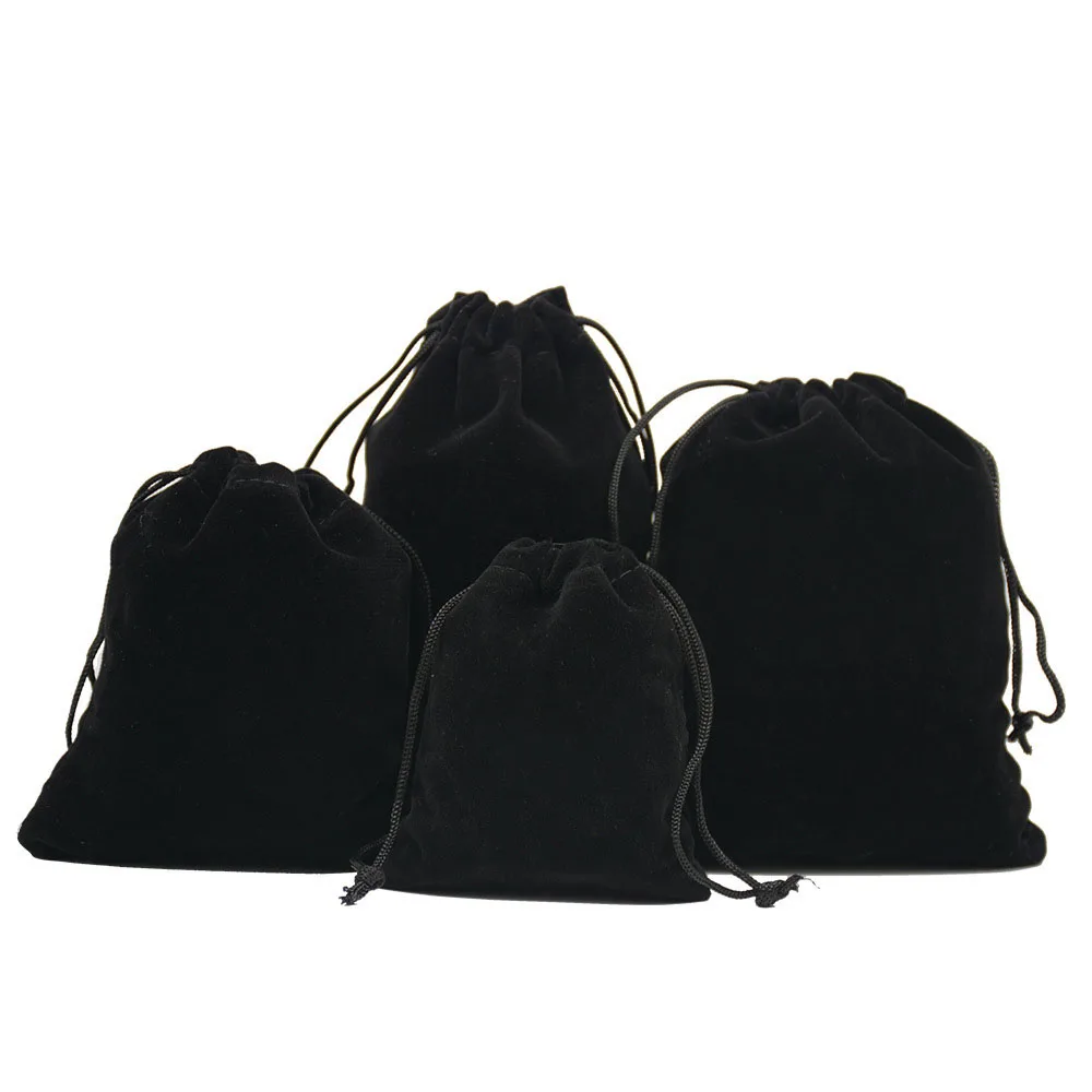 100pcs Black Velvet Drawstring Bags Small Flannel Jewelry Gift Storage Packaging Portable Pocket Organizer Pouch ﻿