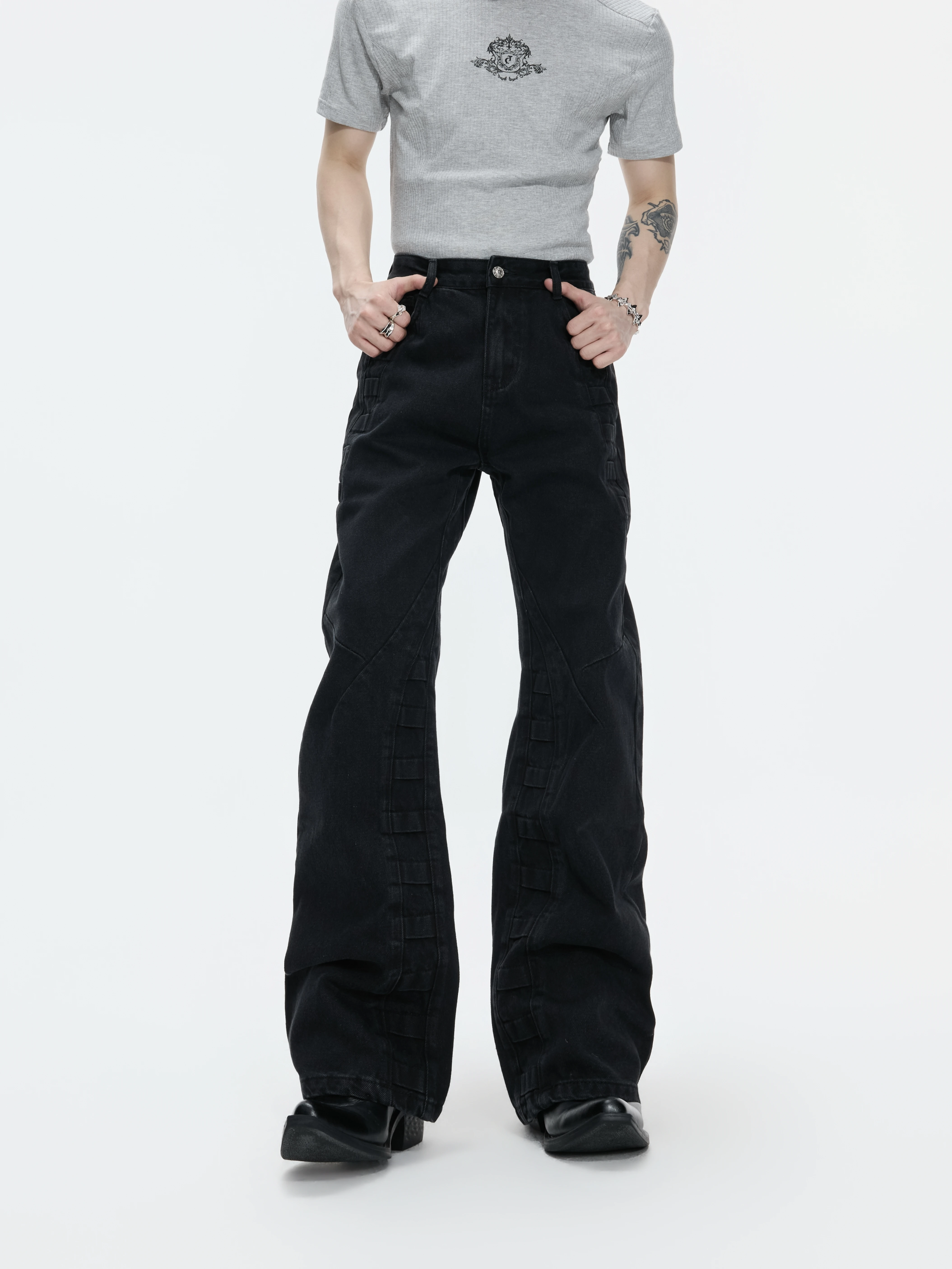 Low Waist 3D Trimmed Blue Gradient Washed Vintage  Jeans Loose Wide Leg Pants Straight Tube Jeans Youth Fashion