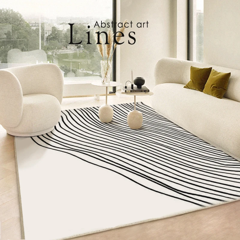 Modern Minimalist Living Room Rug Black Line Art Design Solid Color Bedroom Rug Fluffy and Soft Home Decor ковер Tapis سجادة IG