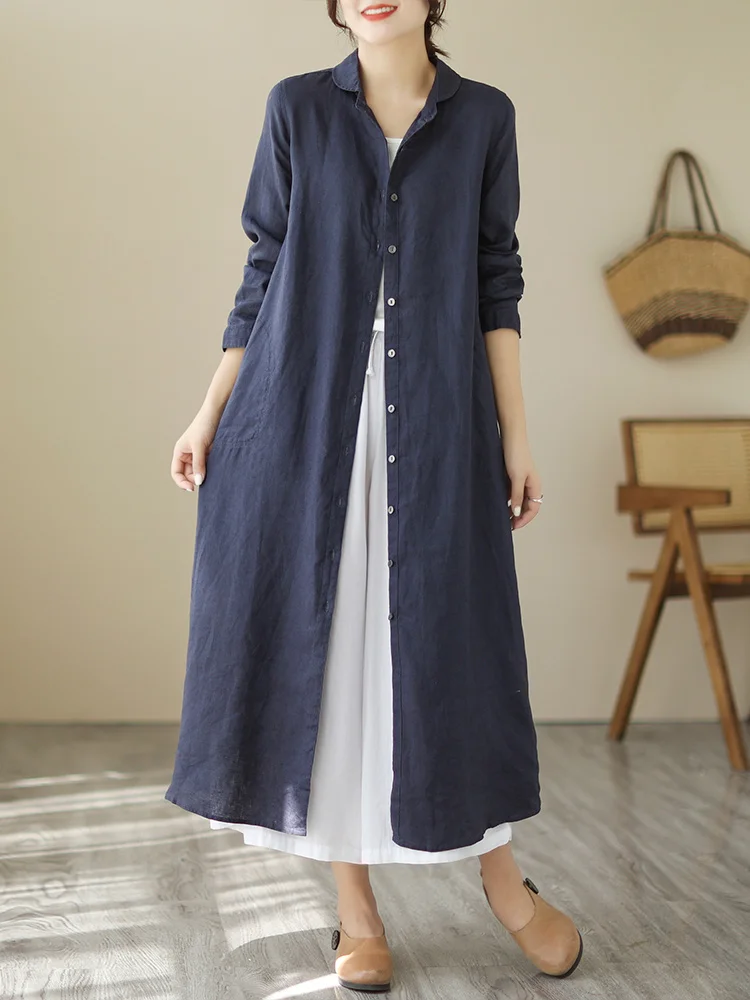 تنورة فنية طويلة من القطن والكتان من Dr irt ملابس نسائية مصممة خصيصًا بخصر فضفاض وزر واحد لون نقي للتنقل #3