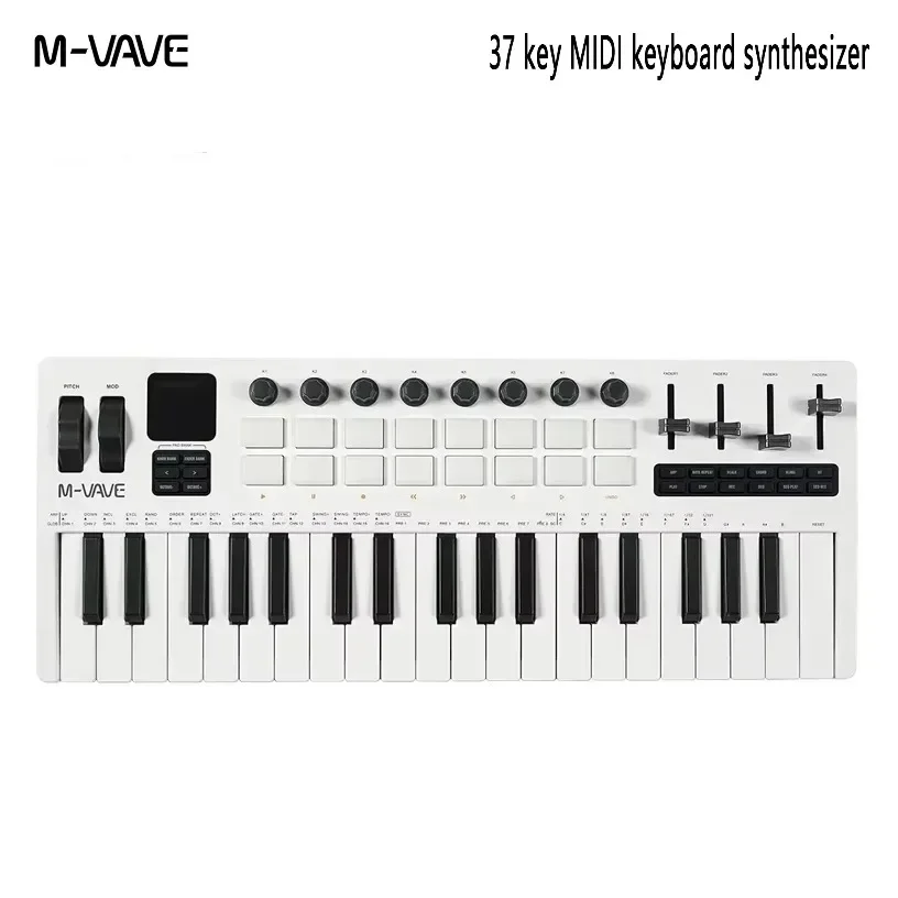 37 Key MIDI Controller with 16 RGB Aftertouch Pads FM Synth Engine Step Sequencer Color Screen Wireless BT for Beat Making