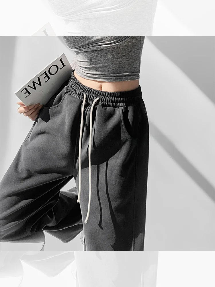 

Autumn Winter Women's Loose Casual Wide Leg Pants Fleece Lined Drapey Comfortable Sporty Trousers Summer Spring Tea Brand