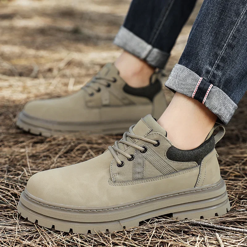 

Men's Low Cut Lace Up Multifunctional Round Toe Trendy Leather New Shoes Popular and Versatile Men's Shoes with Anti Slip Soles