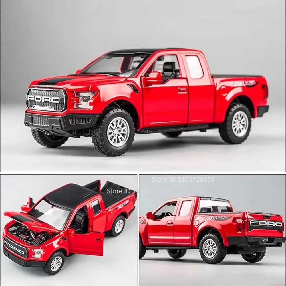1:32 Pickup F150 Mammoth Model Toys Metal Diecast Off-road Vehicles Sound Light Doors Opened Pull Back for Boys Educational Toys