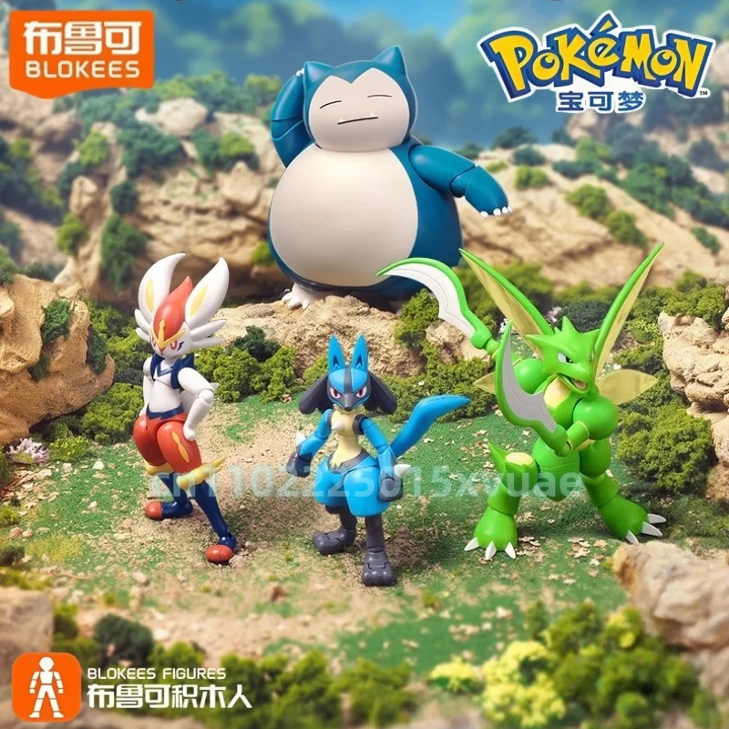 

New Blokees Building Blocks Cartoon Character Collection Pokémon Snorlax Scyther Cinderace Lucario Toy Mobile Model Gift