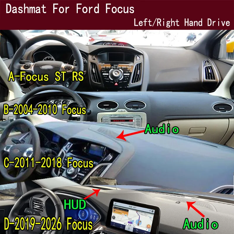 

For Ford Focus ST RS Dashmat Anti-Slip Dash mat Dashboard Cover Instrument Panel Sunscreen Pad Ornaments