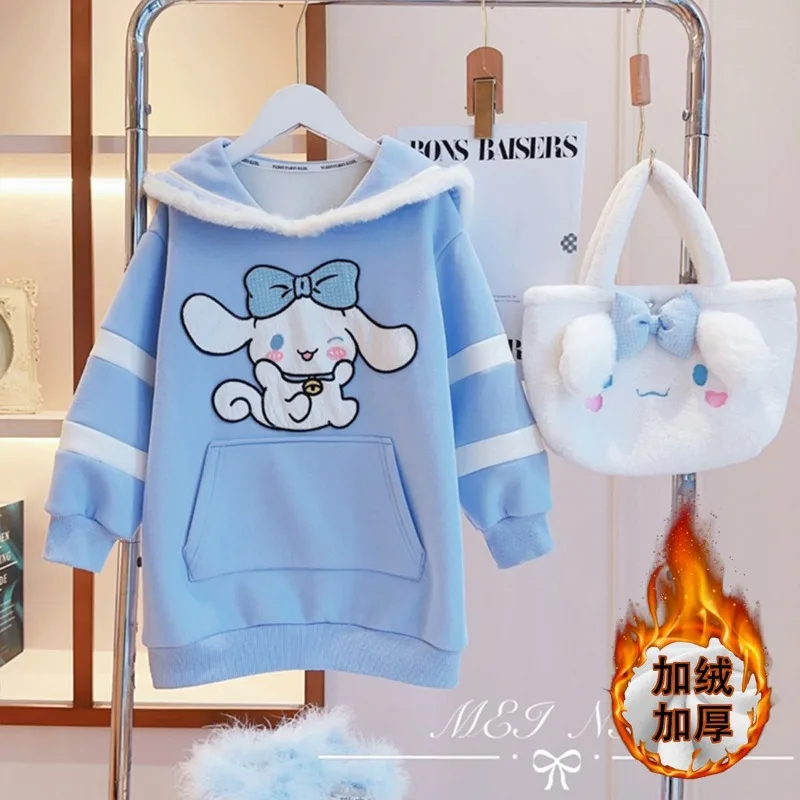 Cinnamoroll Anime Kawaii Sanrio Ins Cashmere Sweater Hooded Cute Cartoon Children Princess Long Sleeve Shirt Dress Gifts Toys