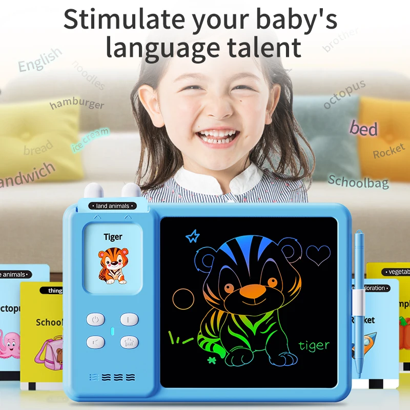 Educational Learning Talk Flash Cards Early Kids English Reading Audio Book Machine LCD Smart Card Writing Drawing Board Toy