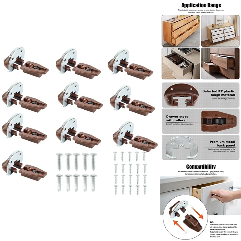 Replacement Drawer Track Slide Kit,Track Drawer Guides Furniture Parts For Dressers,Hutches And Nightstand Drawer