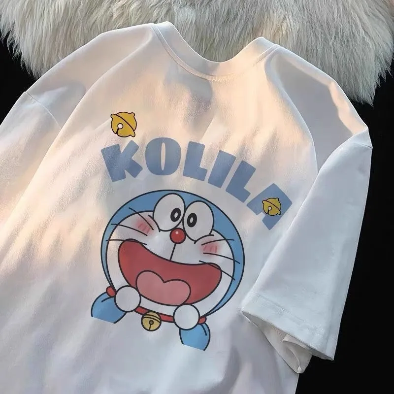 

Милая и свежая стильная футболка Doraemon из чистого хлопка с круглым вырезом и принтом с короткими рукавами для улицы дома студентов