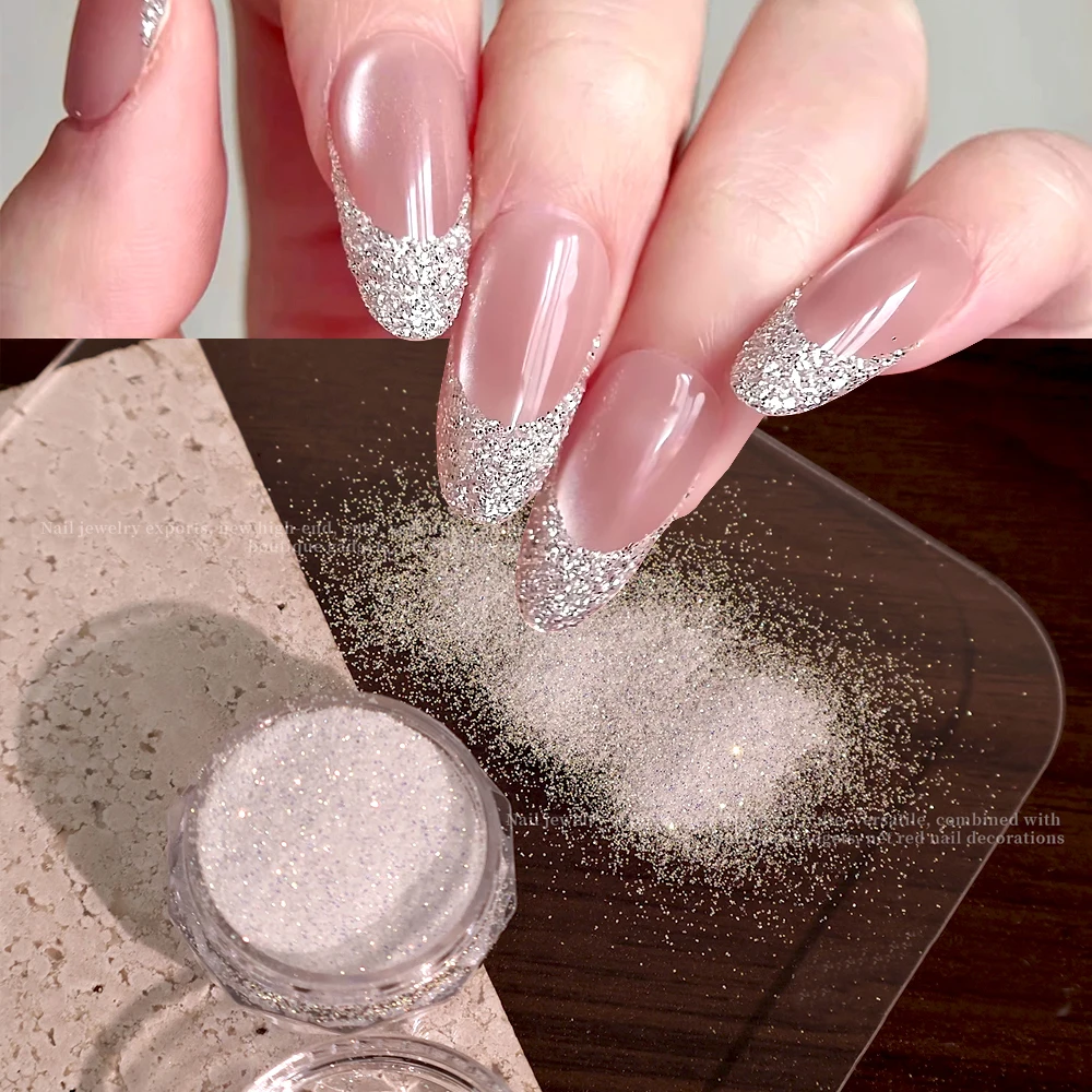 1jar Shining Silver-white Sugar Nail Glitter Powder Snow White Broken Rhinestone Flash Nail Pigment Dust Manicure Candy Coat