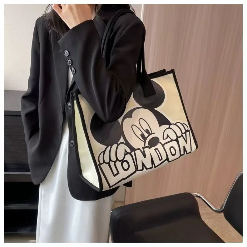 New Disney Mickey Canvas Bag Women\'s Versatile Casual Shoulder Bag Commuter Handbag Large Capacity Multifunctional Mommy Bag