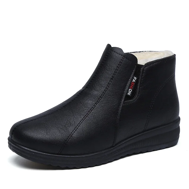 

Hot Selling Soft Leather Women Shoe Winter Soft Soled Midd-leaged Elderly Ankle Boot Mom Cotton Plush Women Boot Leather Booties