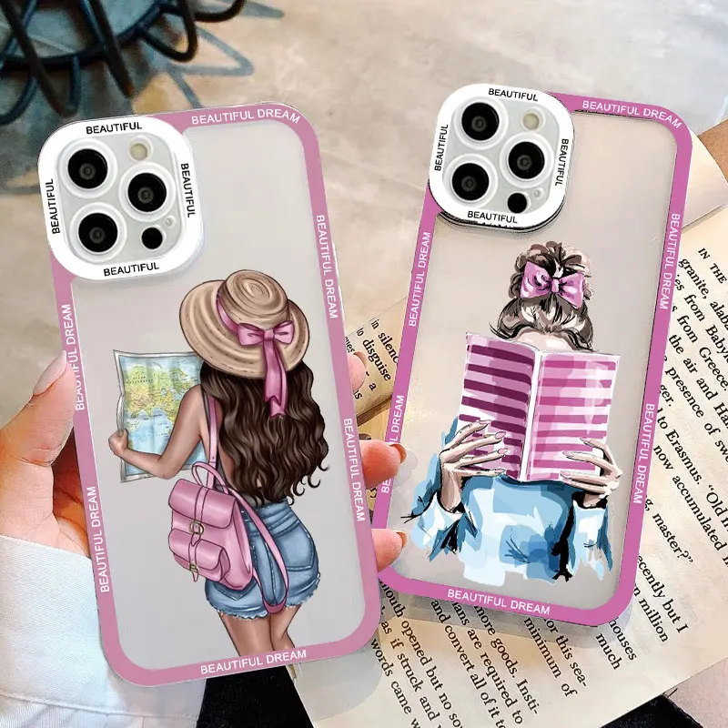 Lesen Sie Buch und Kaffee Mädchen klar Telefon Fall niedlichen Abdeckung für iPhone 13 14 12 11 Pro max 7 8 plus se2 x xs xr transparente Rückseite