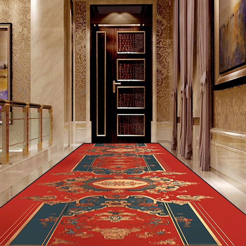 Luxury Long Corridor Carpet European and American Hallway Carpet Non-slip Mat Decoration Hallway Aisle Runner Rug Customizable