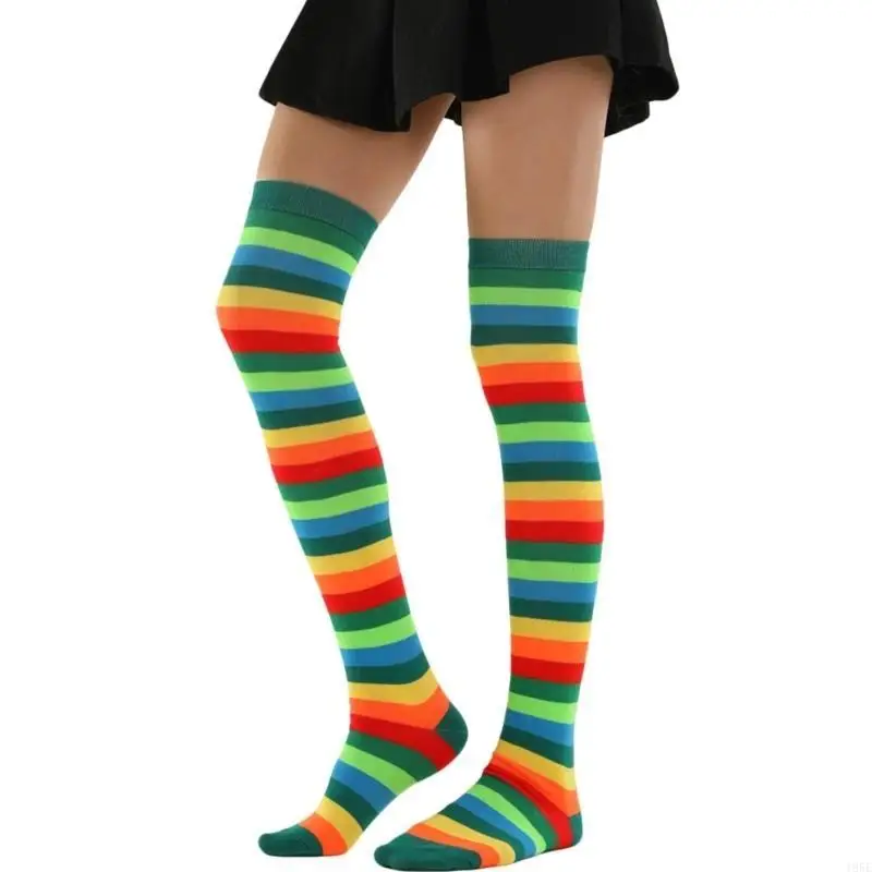 195E Oberschenkelstrümpfe, bunt, Regenbogenfarben, gestreift, Oberschenkelstrümpfe, Overknee-Socken, Beinstulpen für Damen,