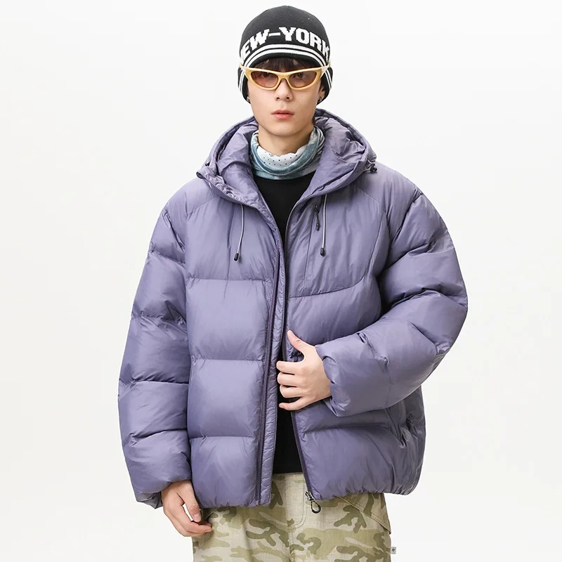 Men Jacket Winter Simple Solid Color Hooded Zipper Male Down Outerwear Thicken Cold-proof Loose Versatile Outdoor Man Coat
