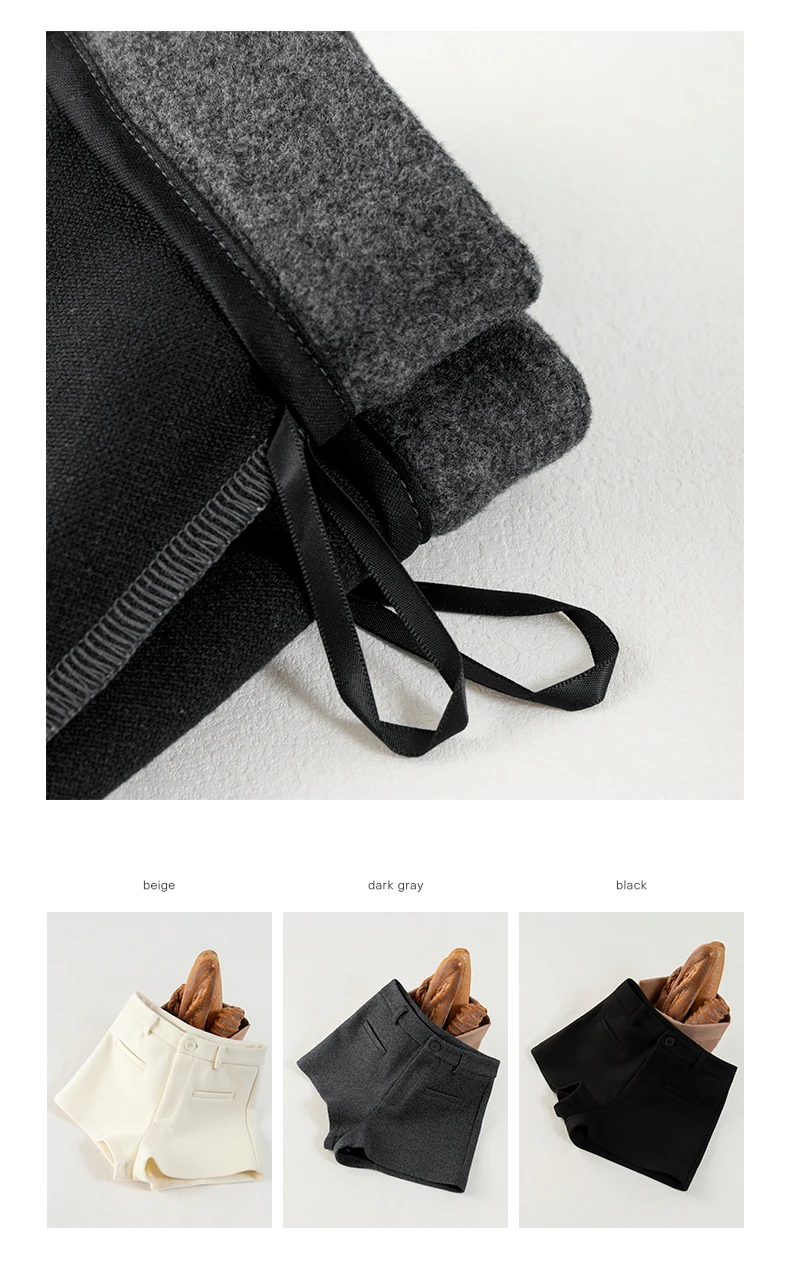 Heiße Mädchen-Shorts aus Wollmischung, elegante, hochtaillierte, schmale A-Linien-Shorts, stylisch, sexy, ultrakurz für Herbst und Winter – Detail 17