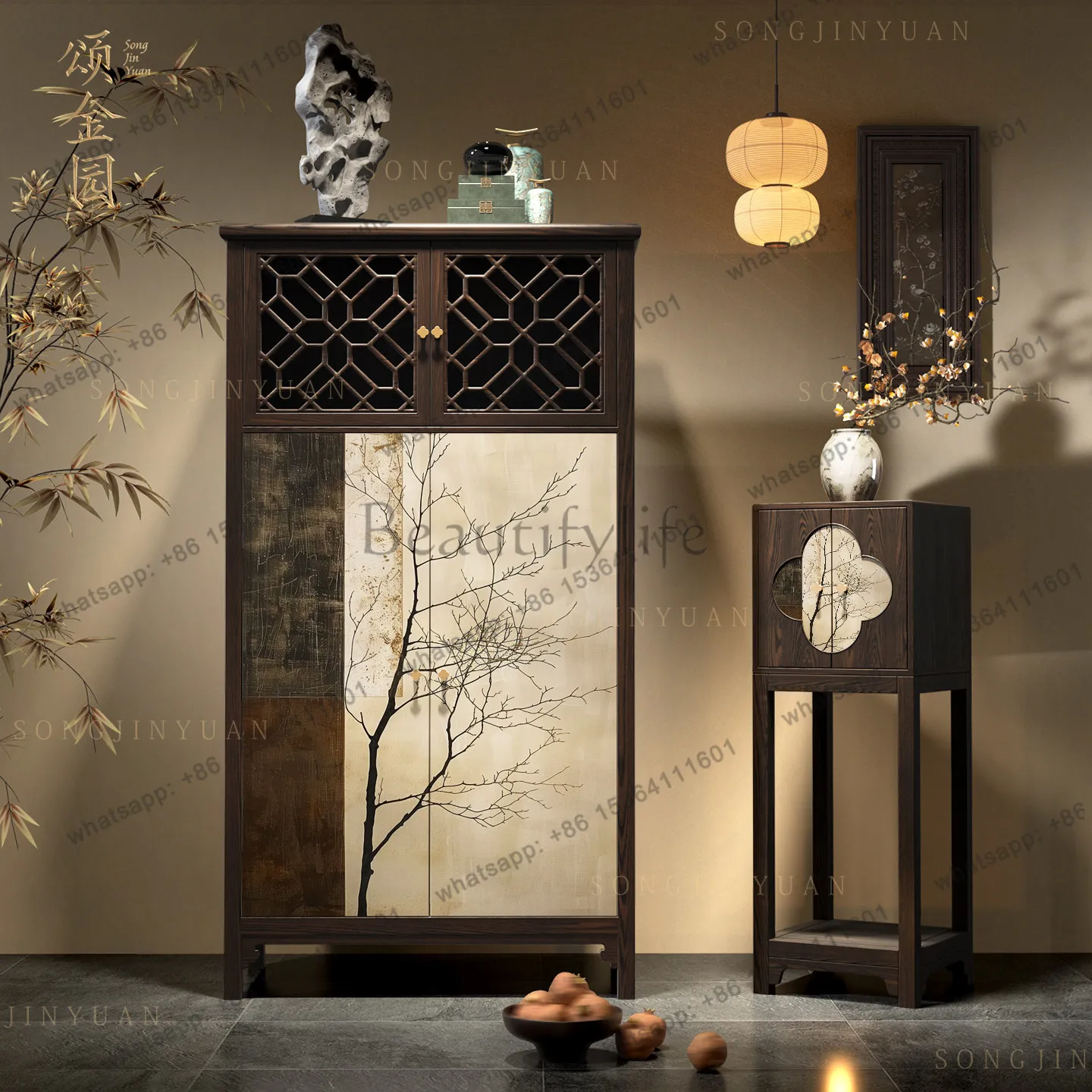 LX solid wood wardrobe Zen dead wood wabi-sabi wind storage decorative side cabinet