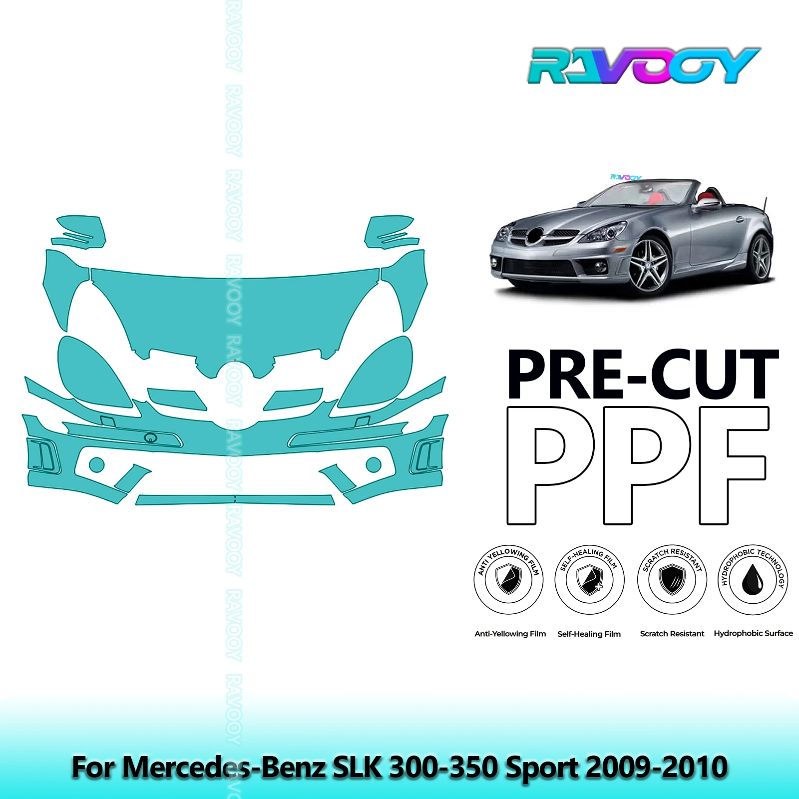 

Автомобильный передний комплект, прозрачный бюстгальтер, предварительно вырезанная защитная пленка PPF для Mercedes-Benz SLK 300-350 Sport 2009-2010