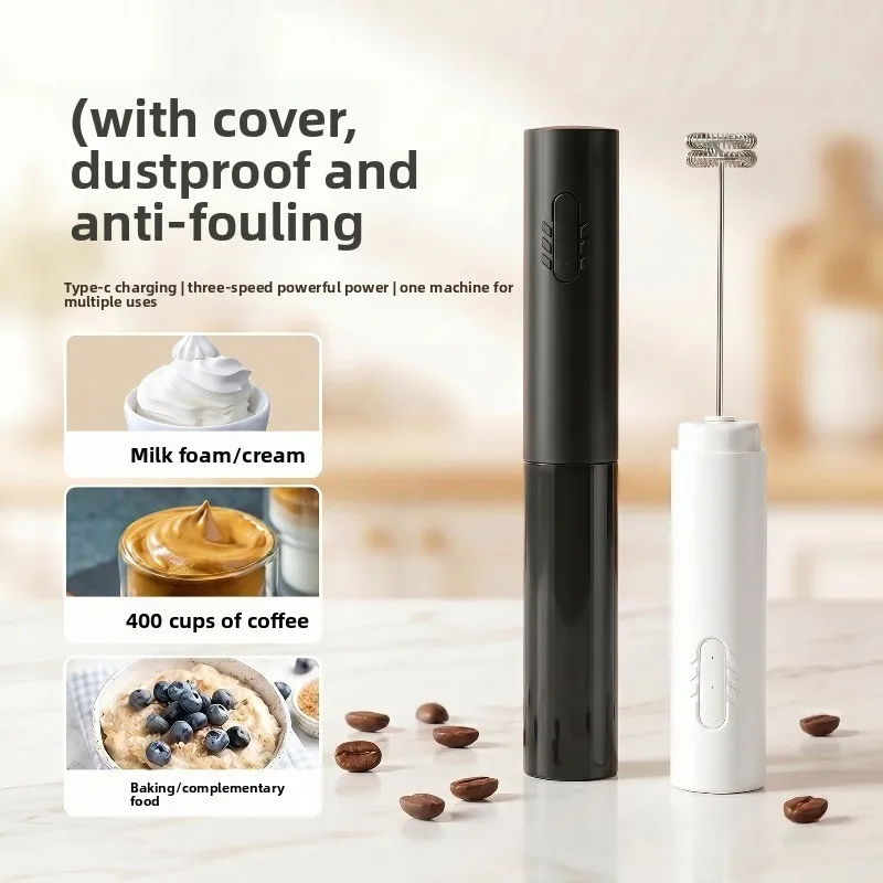 Potente batidor de cocina, espumador de leche, espumador de mano para preparar lattes, batidor para bebidas, mezclador de café, batidor de huevos eléctrico y recargable.
