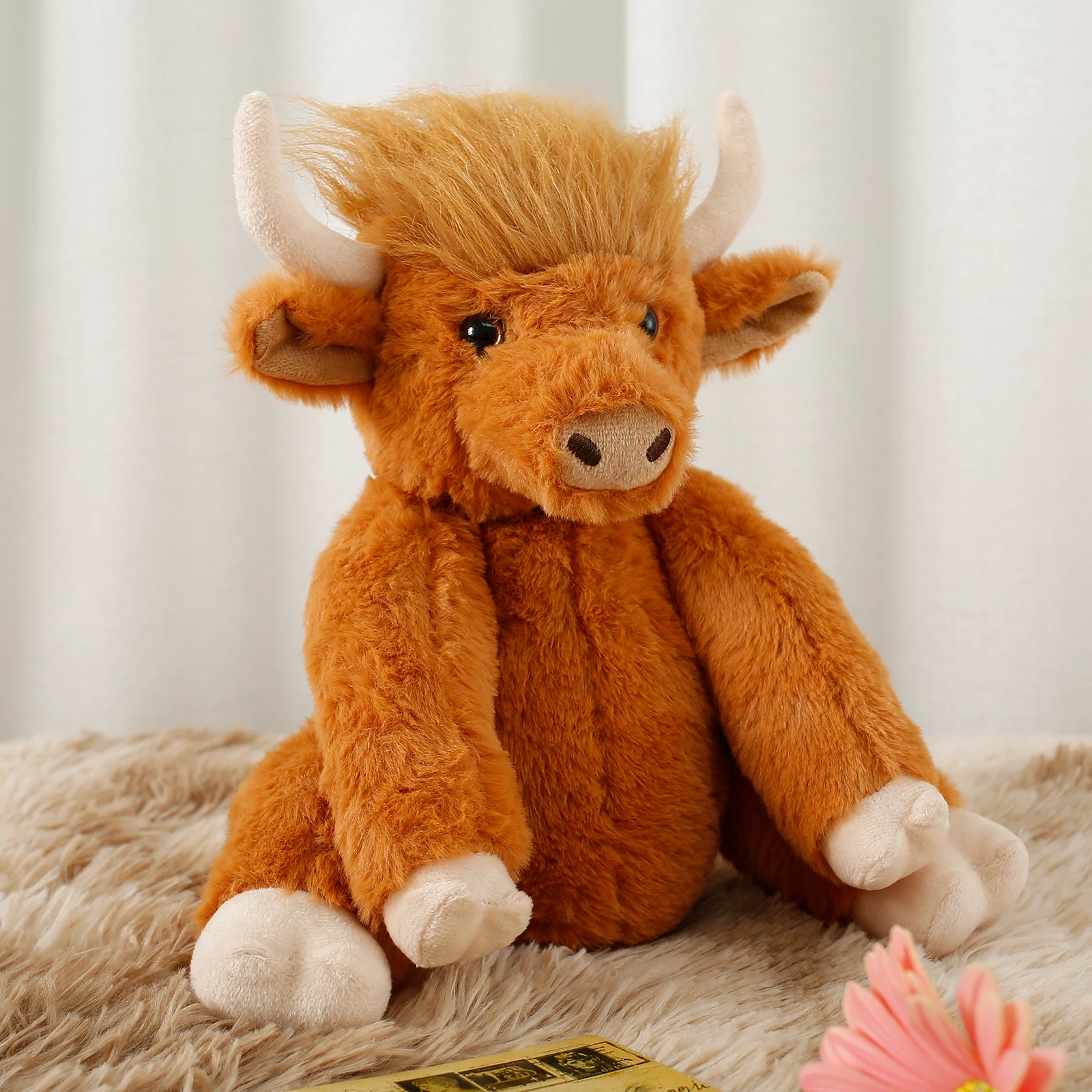 Highland Cow Toy Realistic Highland Cow Doll Soft Plush Highland Cattle Toy Cute Stuffed Highland Cow Gifts White/Coffee Color