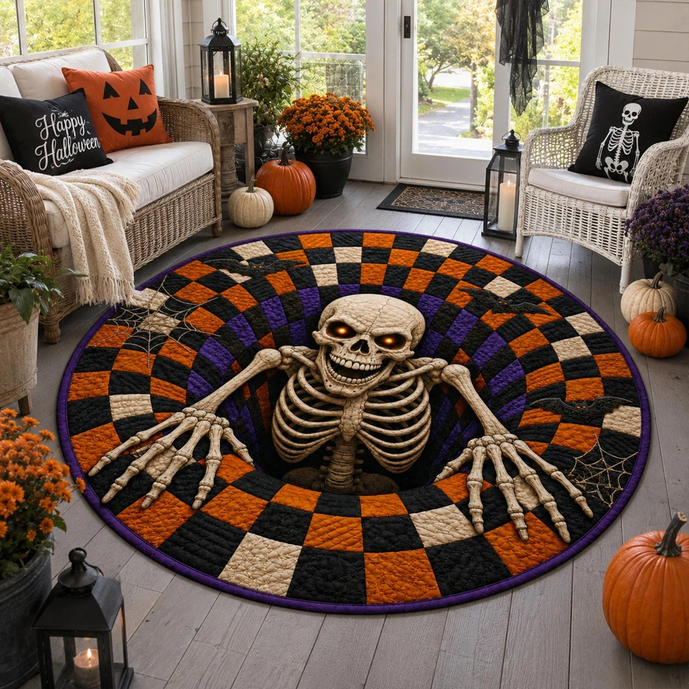 Witch Hat Skeleton Halloween 3D Area Rug Kitchen Sofa Side Bedroom Home Decor Front Door Back Door Coffee Table Circle Doormat