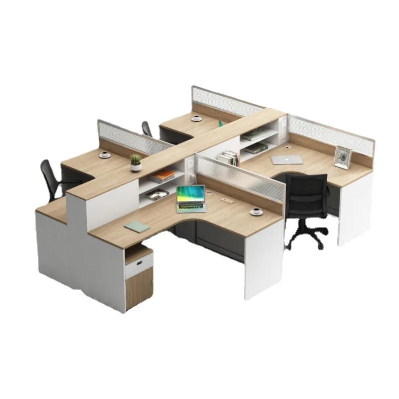 

Staff computer desk, four-person table and chair combination, modern simplicity, screen partition card holder, simple